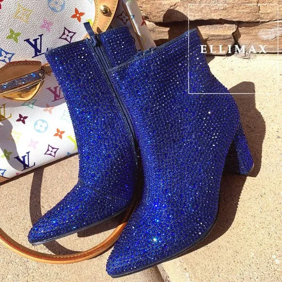 Pointed Toe Royal Blue Ankle Booties Shoes New Royal Blue Pointed